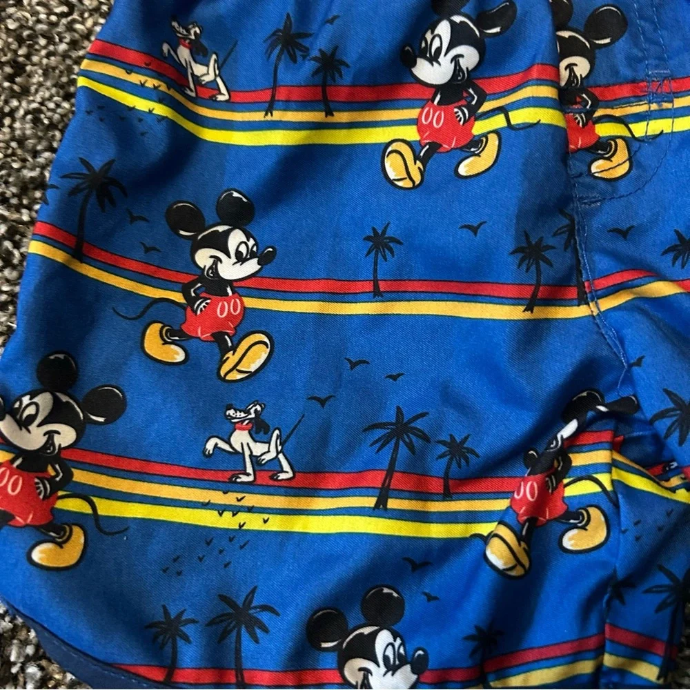 Disney Baby Mickey Mouse Swim Trunks, Blue with Beach/Tropical Print 18M